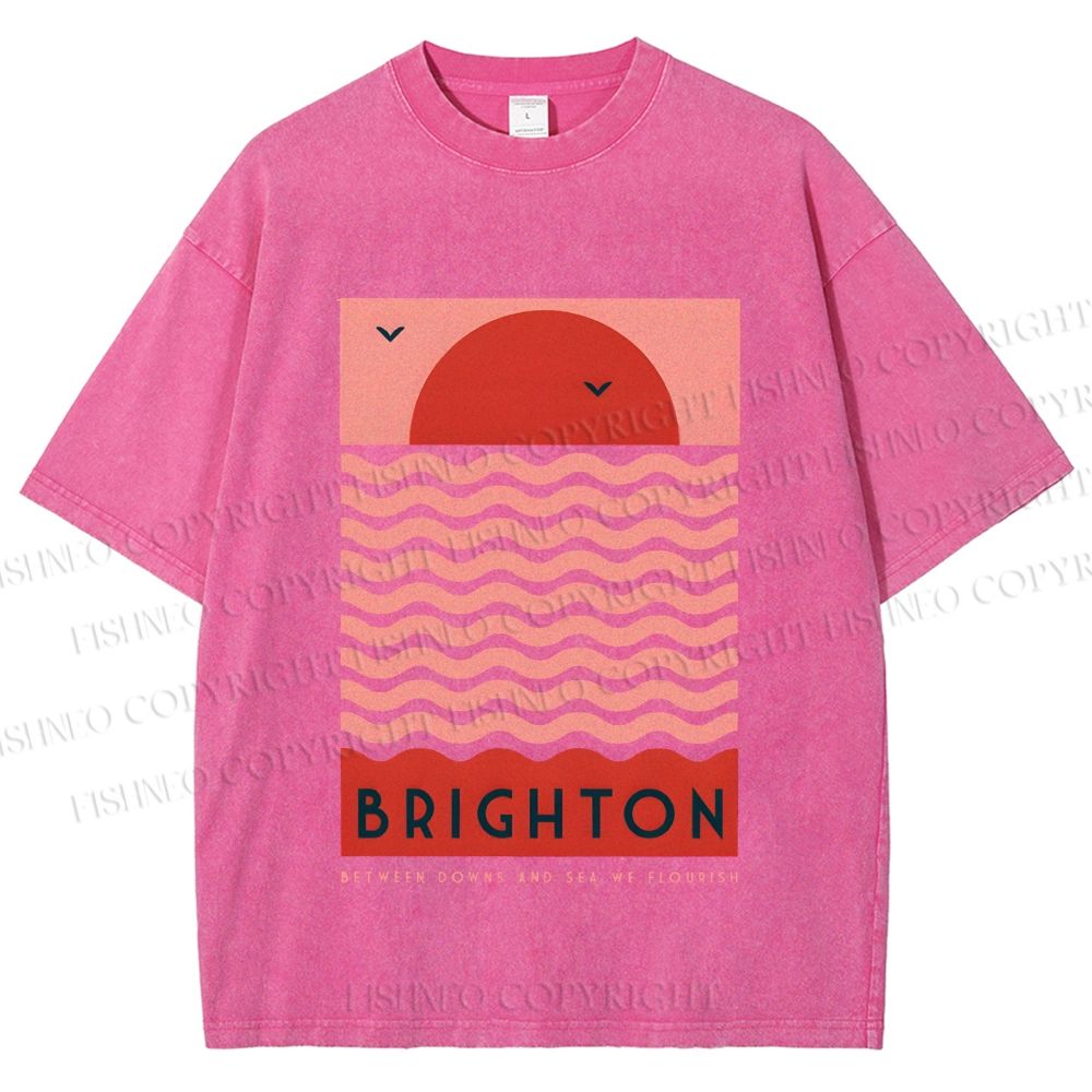 Unisex Sun Sea Wave Printed Washed Tee