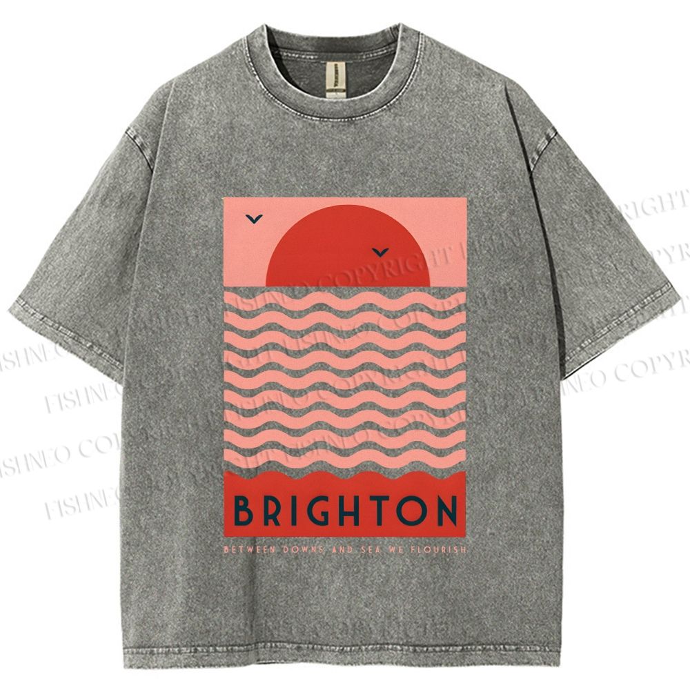 Unisex Sun Sea Wave Printed Washed Tee