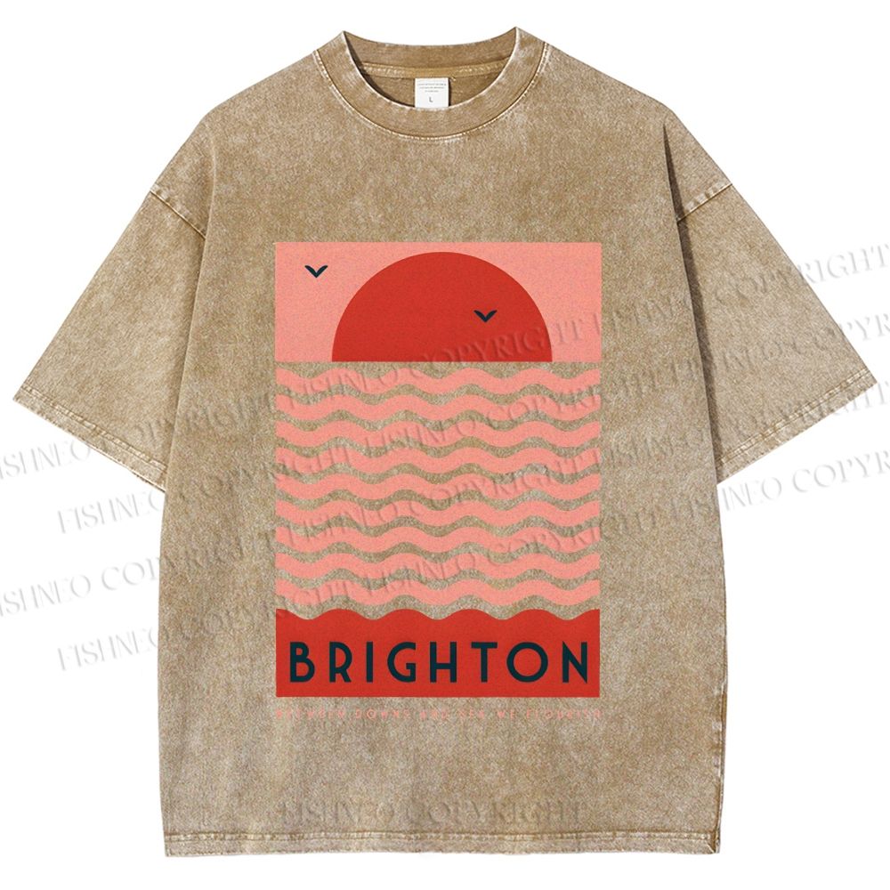 Unisex Sun Sea Wave Printed Washed Tee