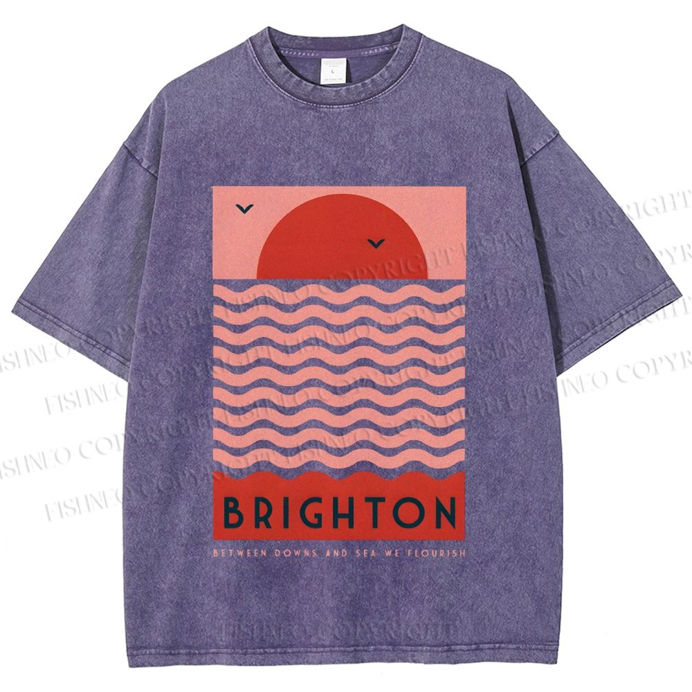 Unisex Sun Sea Wave Printed Washed Tee