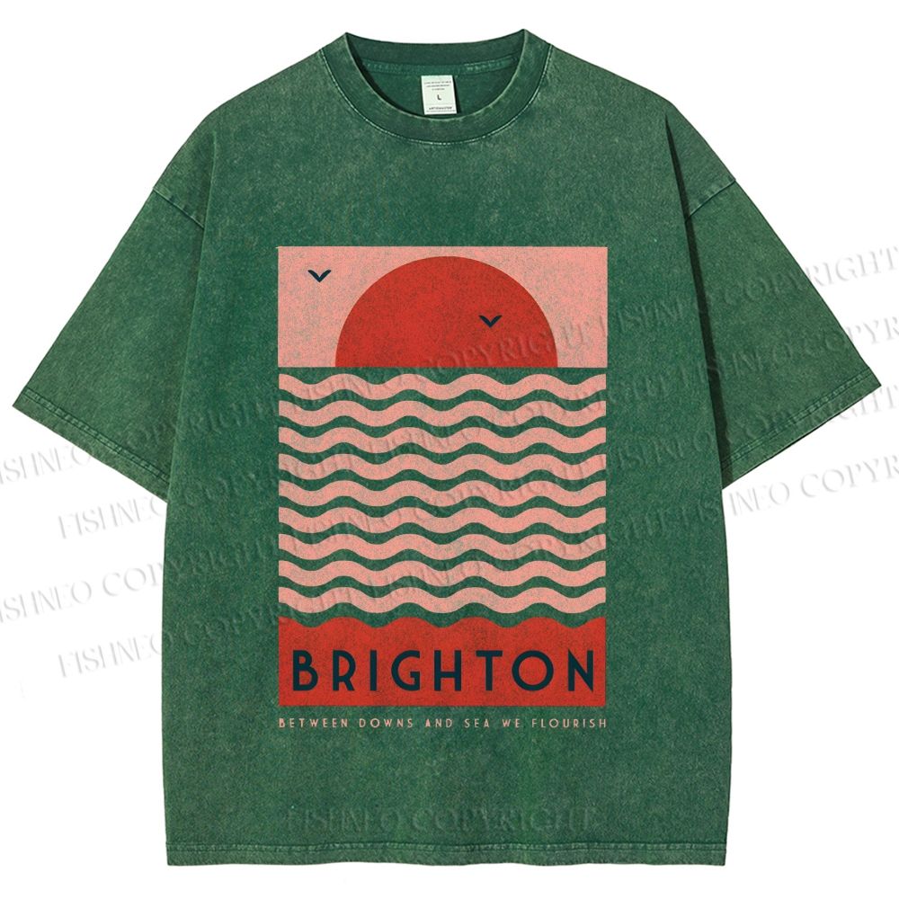 Unisex Sun Sea Wave Printed Washed Tee