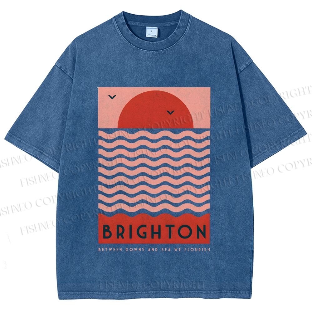 Unisex Sun Sea Wave Printed Washed Tee