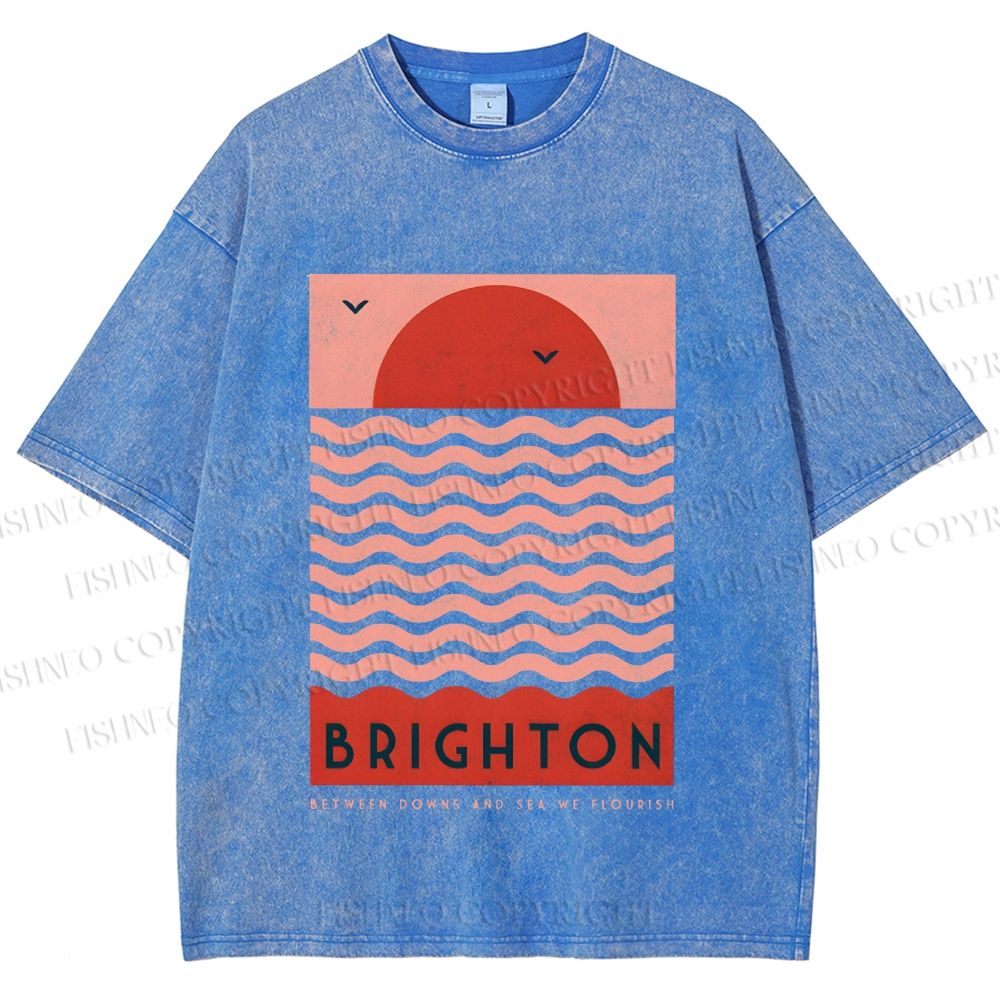 Unisex Sun Sea Wave Printed Washed Tee
