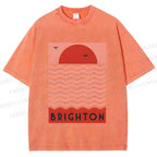 Unisex Sun Sea Wave Printed Washed Tee