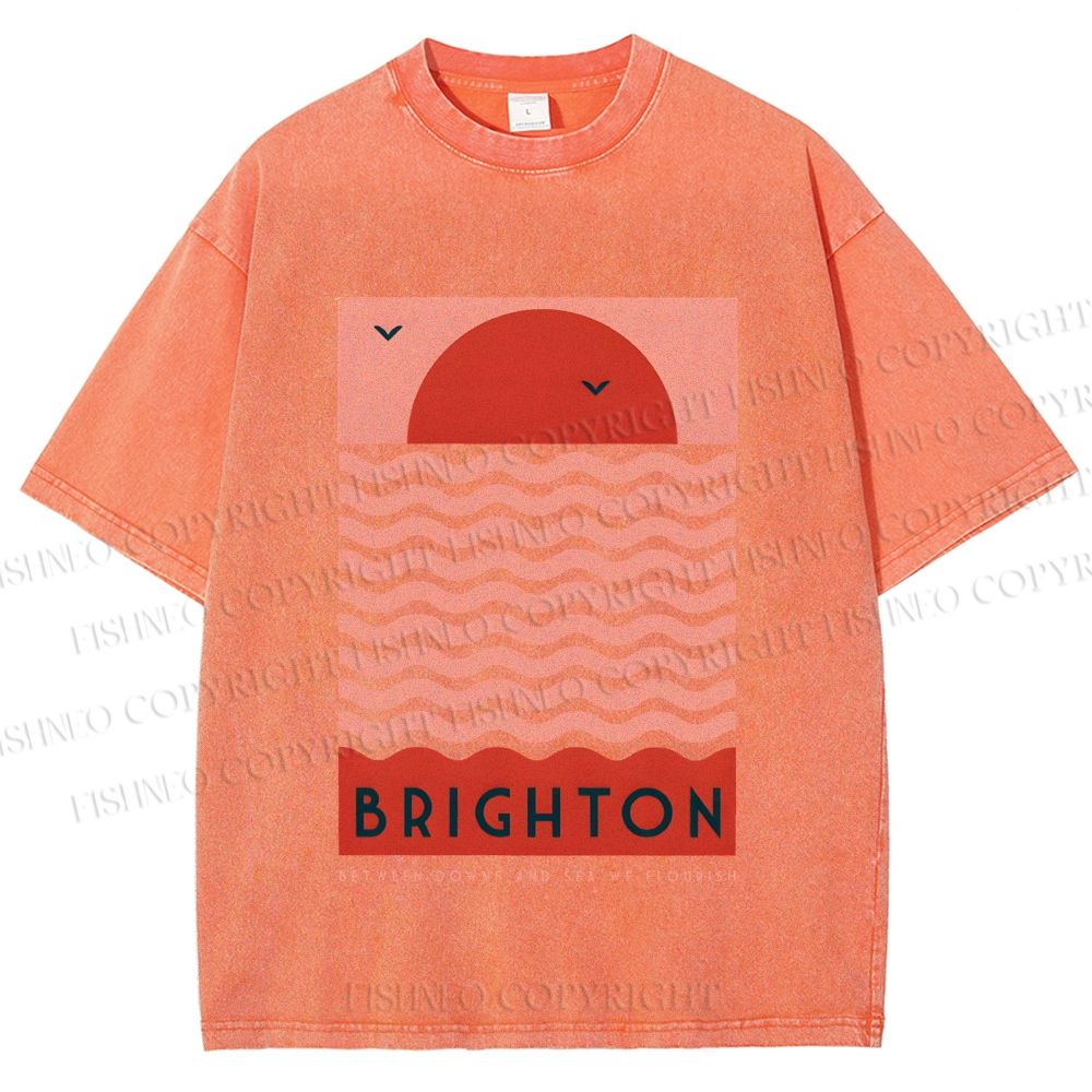 Unisex Sun Sea Wave Printed Washed Tee
