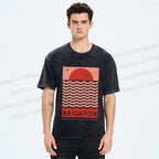 Unisex Sun Sea Wave Printed Washed Tee