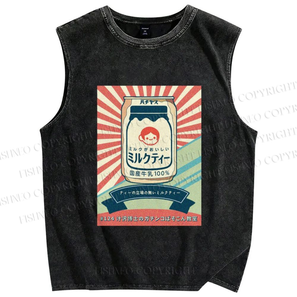 Unisex Milk Poster Printed Washed Tank Top