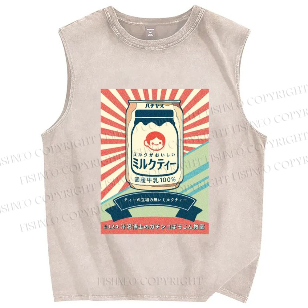 Unisex Milk Poster Printed Washed Tank Top