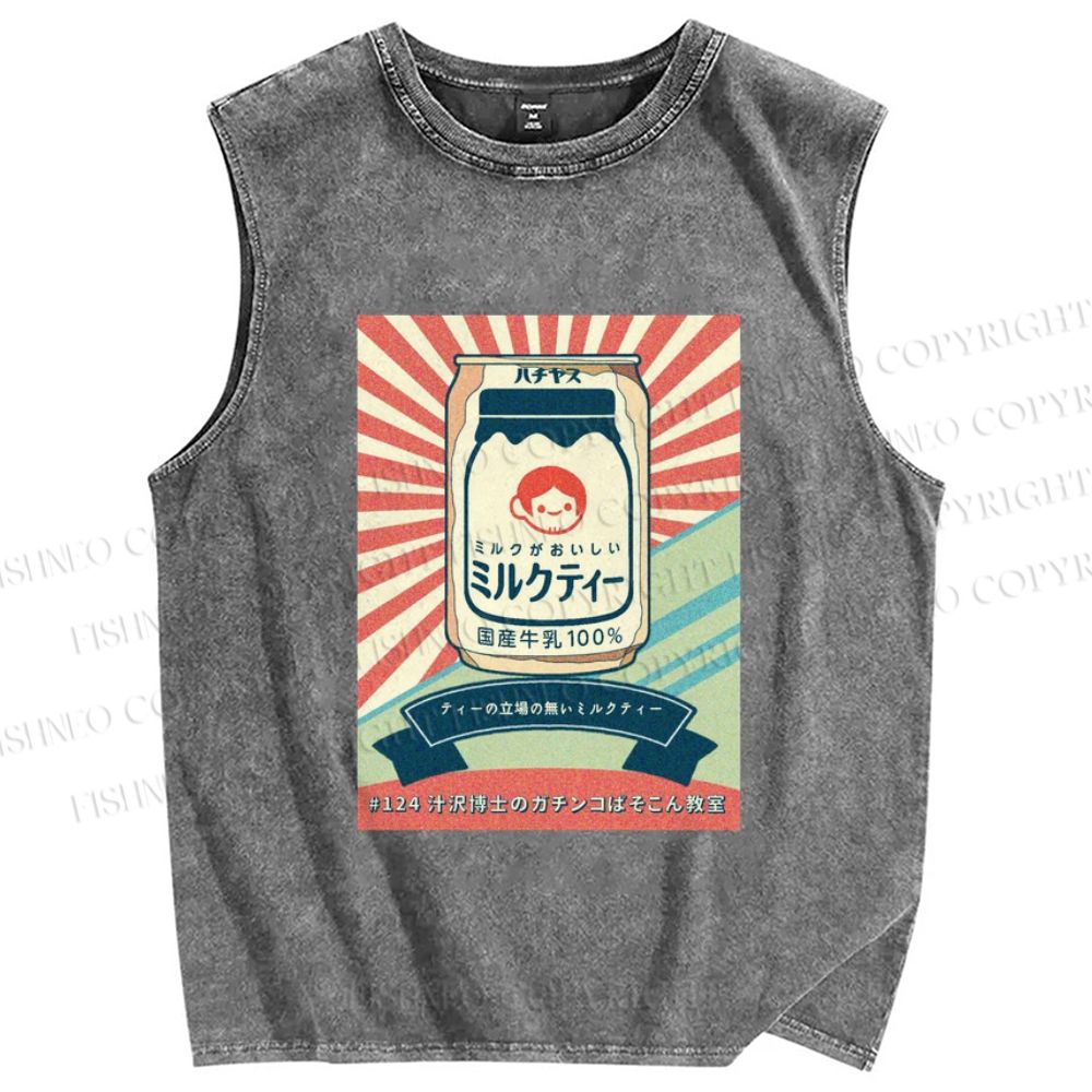 Unisex Milk Poster Printed Washed Tank Top