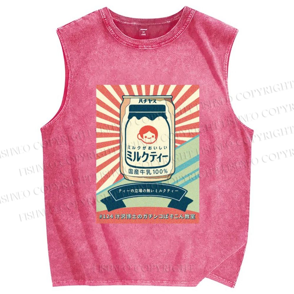 Unisex Milk Poster Printed Washed Tank Top