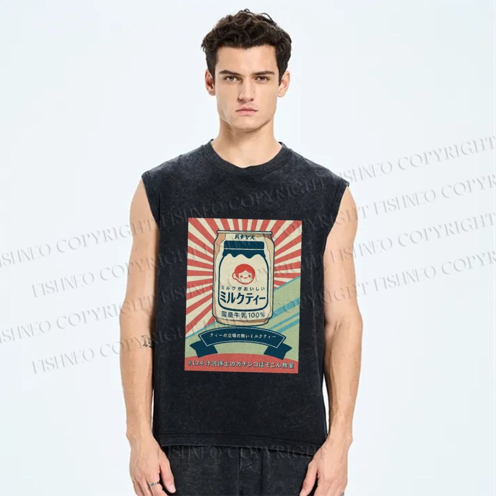 Unisex Milk Poster Printed Washed Tank Top