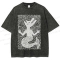 Unisex Vintage Weird Wolf Printed Washed Tee