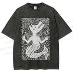 Unisex Vintage Weird Wolf Printed Washed Tee