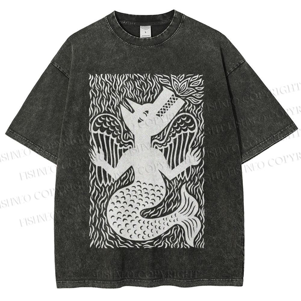 Unisex Vintage Weird Wolf Printed Washed Tee