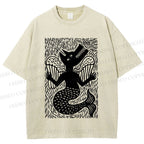Unisex Vintage Weird Wolf Printed Washed Tee