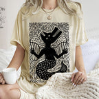 Unisex Vintage Weird Wolf Printed Washed Tee