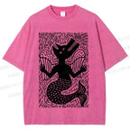 Unisex Vintage Weird Wolf Printed Washed Tee