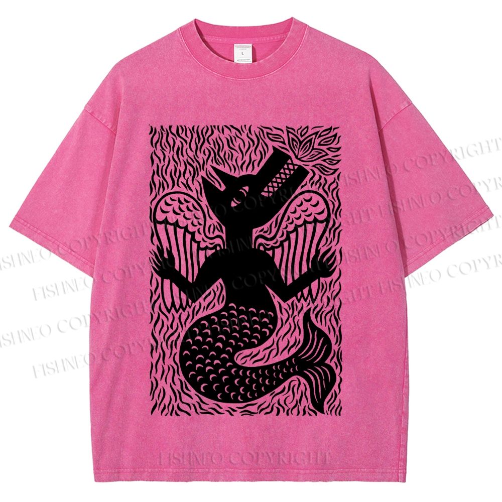 Unisex Vintage Weird Wolf Printed Washed Tee