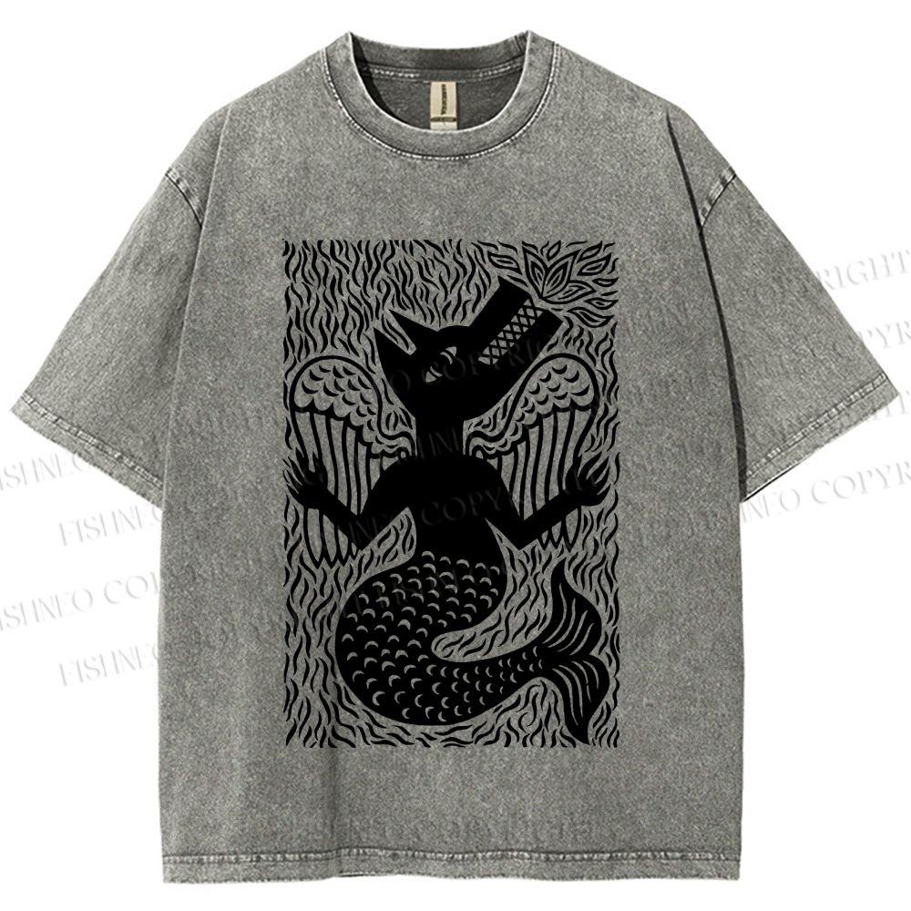 Unisex Vintage Weird Wolf Printed Washed Tee