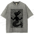 Unisex Vintage Weird Wolf Printed Washed Tee