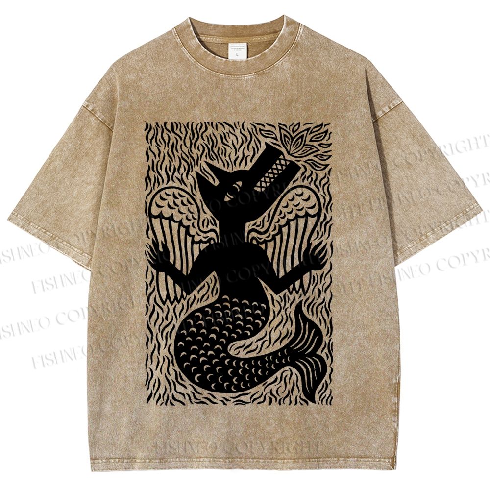 Unisex Vintage Weird Wolf Printed Washed Tee