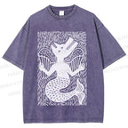 Unisex Vintage Weird Wolf Printed Washed Tee