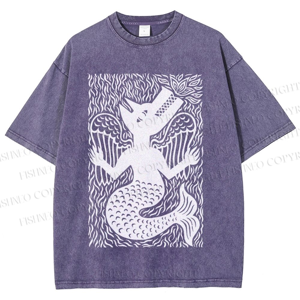 Unisex Vintage Weird Wolf Printed Washed Tee