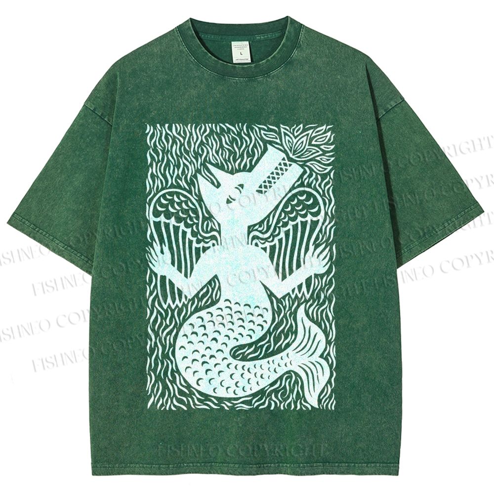 Unisex Vintage Weird Wolf Printed Washed Tee