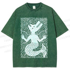 Unisex Vintage Weird Wolf Printed Washed Tee