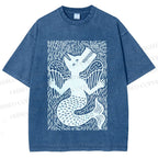 Unisex Vintage Weird Wolf Printed Washed Tee