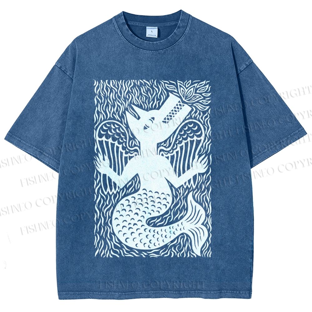 Unisex Vintage Weird Wolf Printed Washed Tee