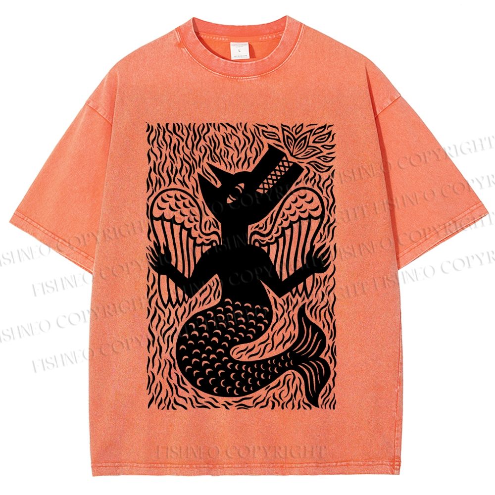 Unisex Vintage Weird Wolf Printed Washed Tee