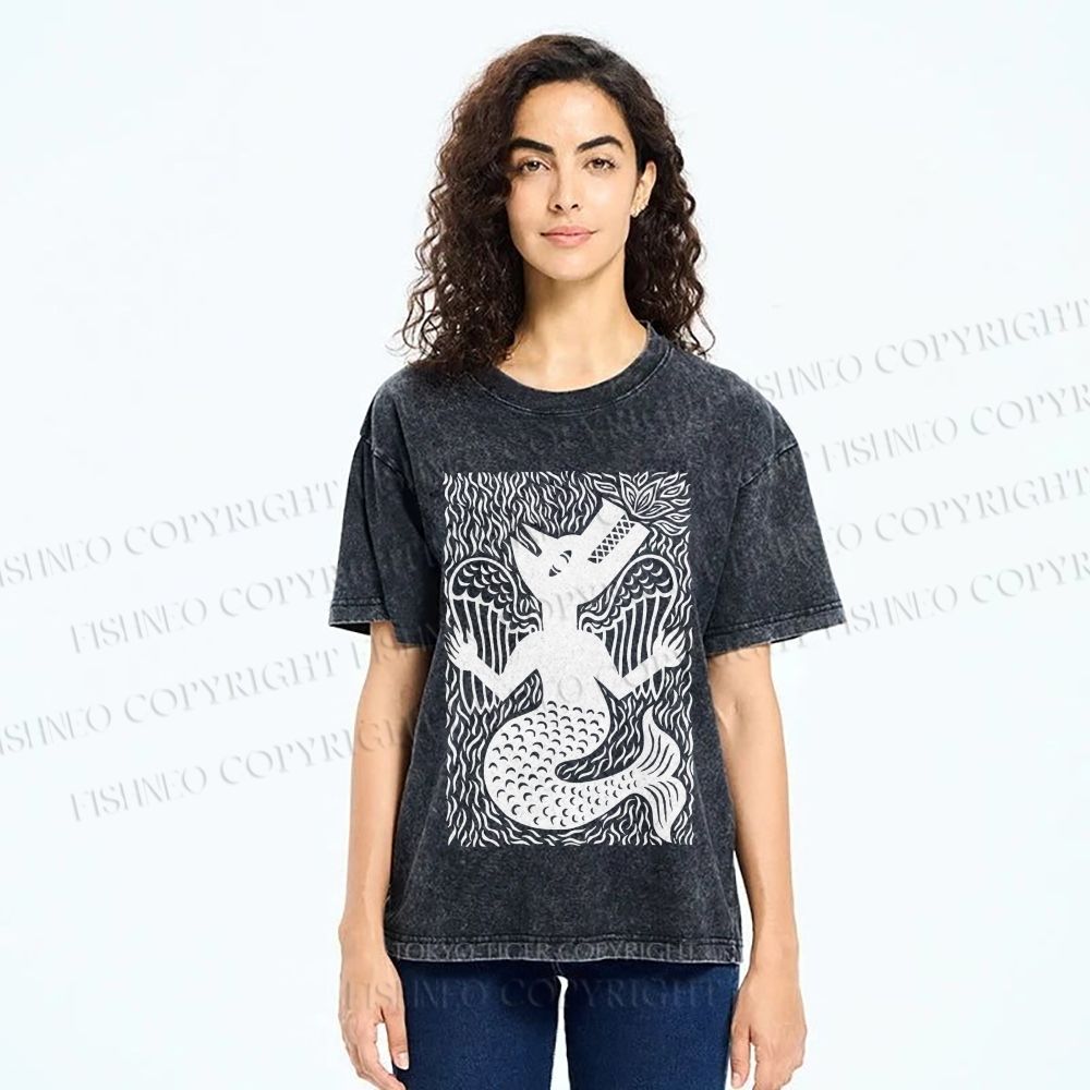 Unisex Vintage Weird Wolf Printed Washed Tee