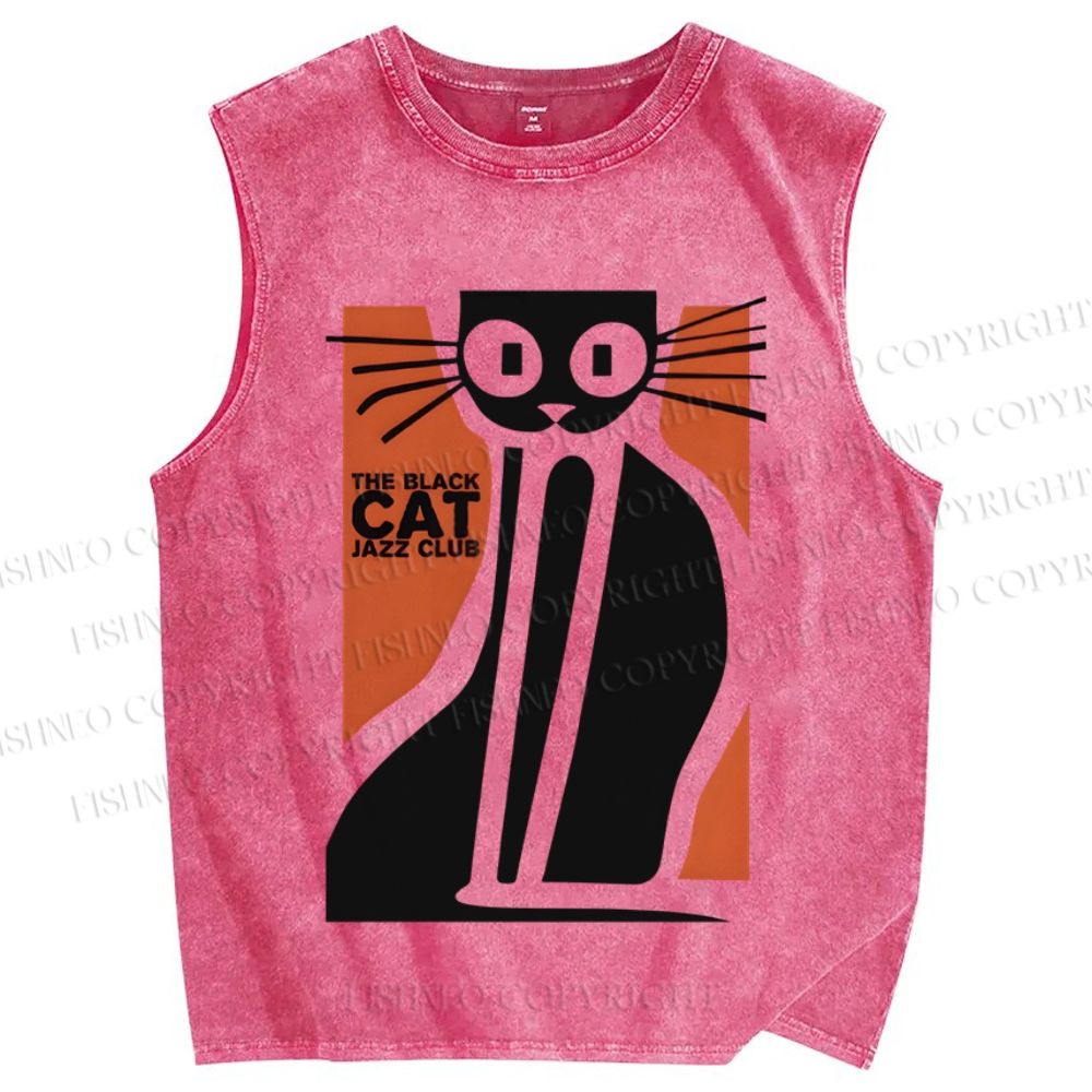Unisex Vintage Cat Printed Washed Tank Top