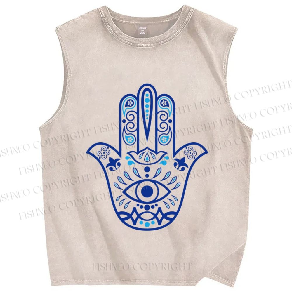 Unisex Evil Eye Printed Washed Tank Top