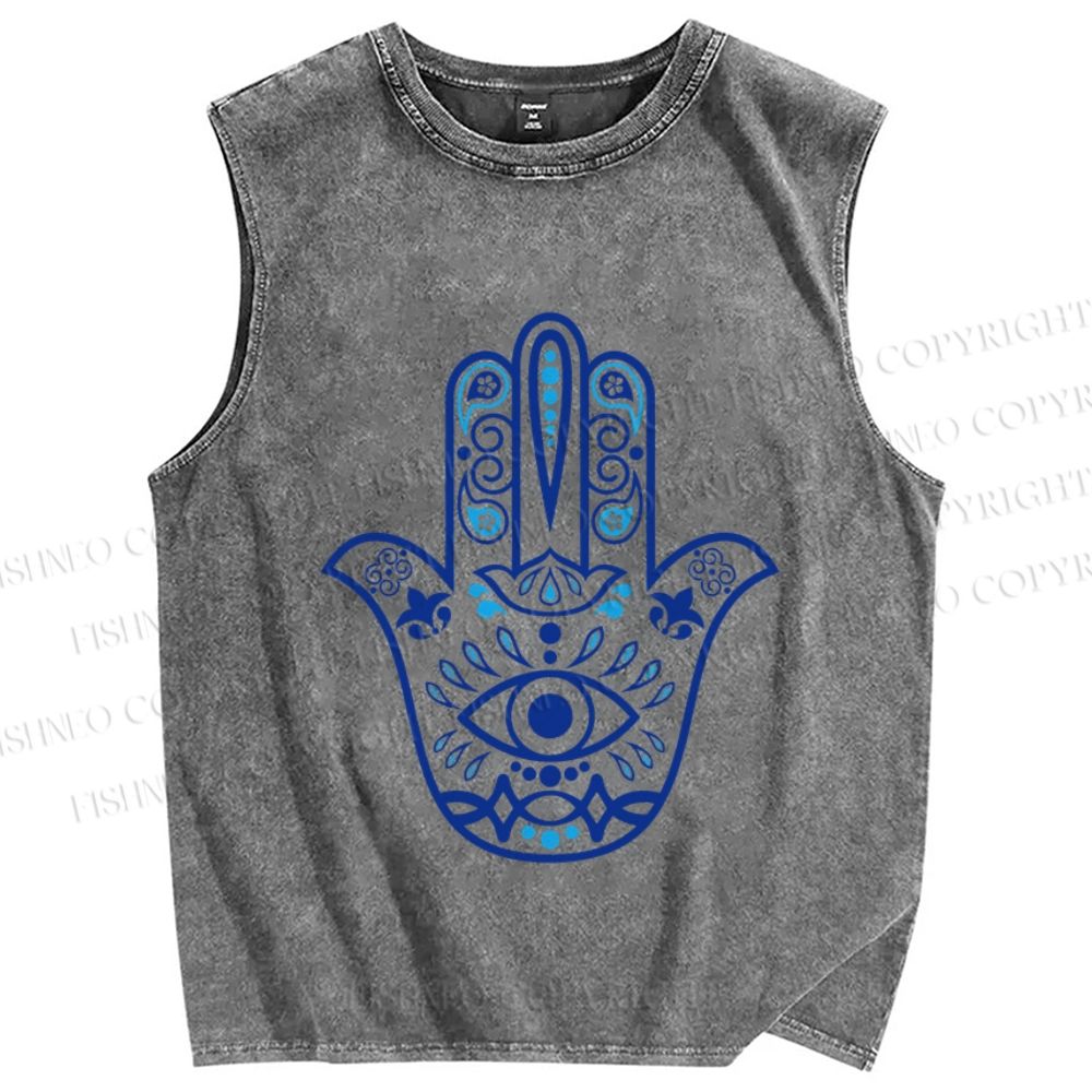 Unisex Evil Eye Printed Washed Tank Top