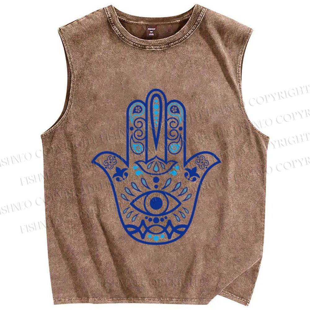 Unisex Evil Eye Printed Washed Tank Top