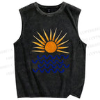 Unisex Sun Sea Wave Printed Washed Tank Top