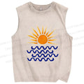 Unisex Sun Sea Wave Printed Washed Tank Top