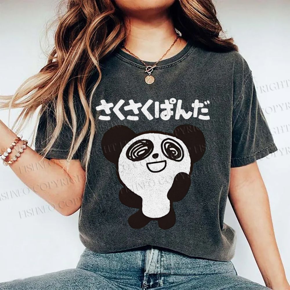 Unisex Panda Printed Washed Tee