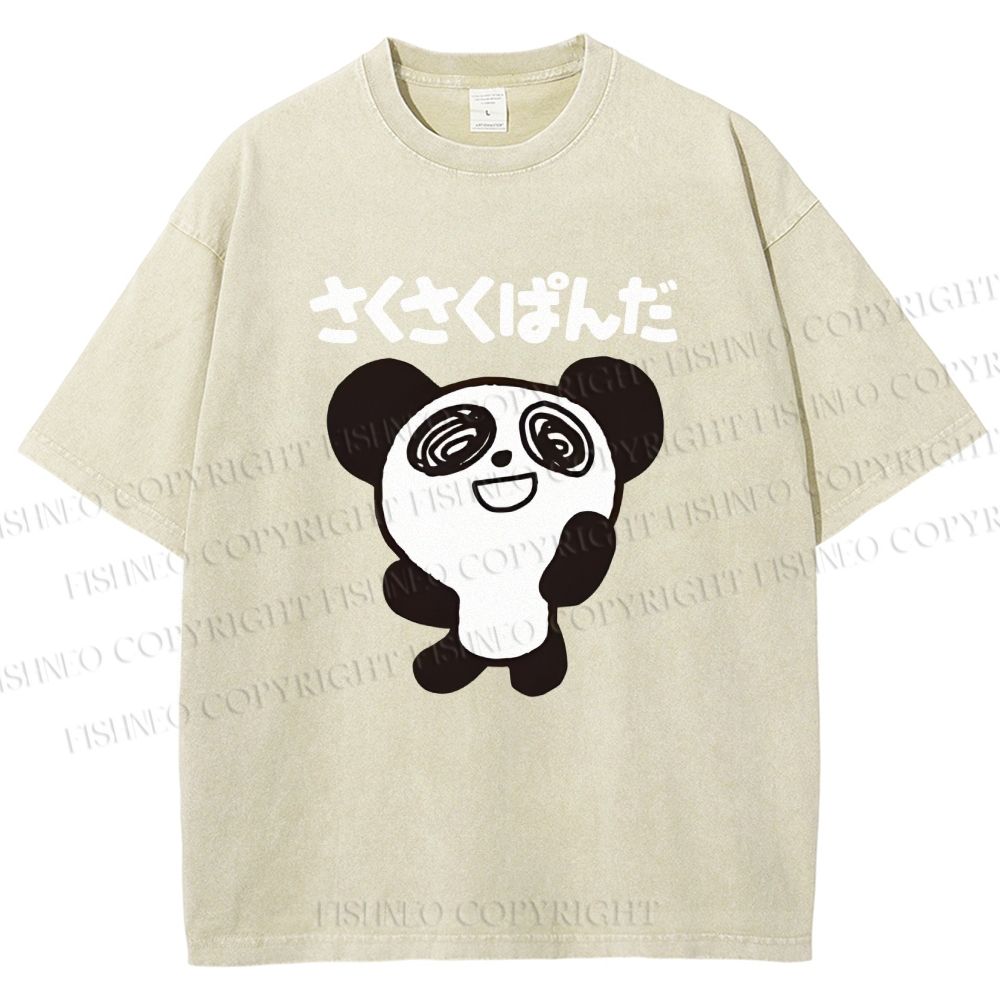 Unisex Panda Printed Washed Tee