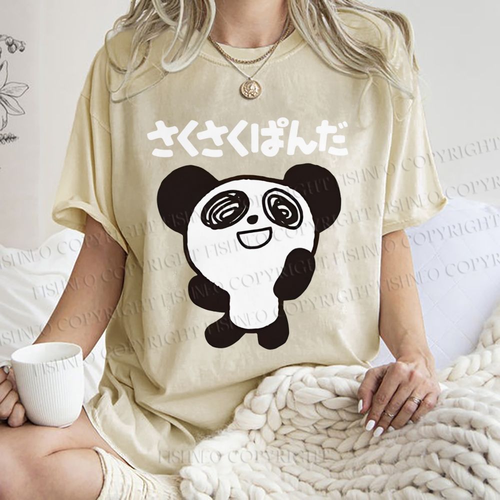 Unisex Panda Printed Washed Tee