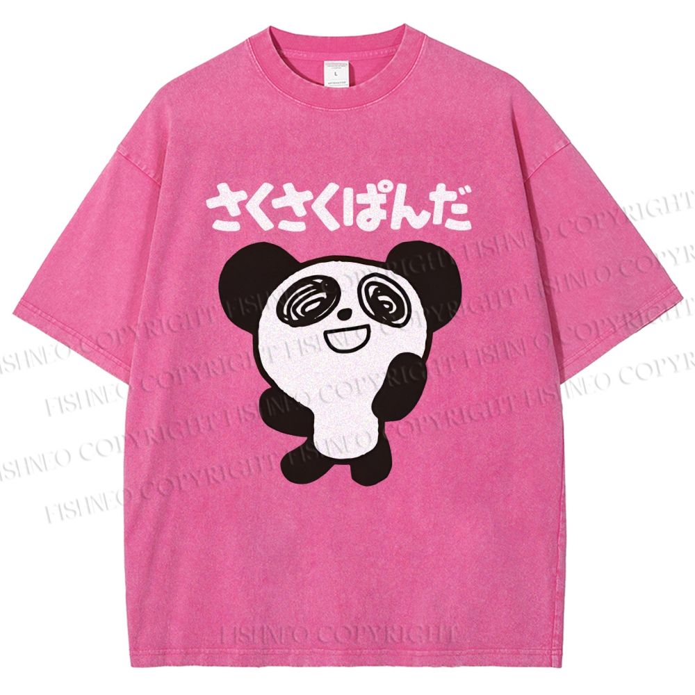 Unisex Panda Printed Washed Tee