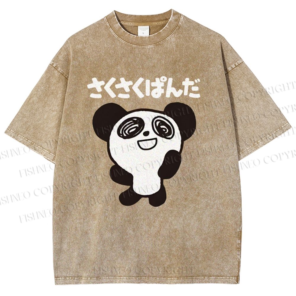 Unisex Panda Printed Washed Tee