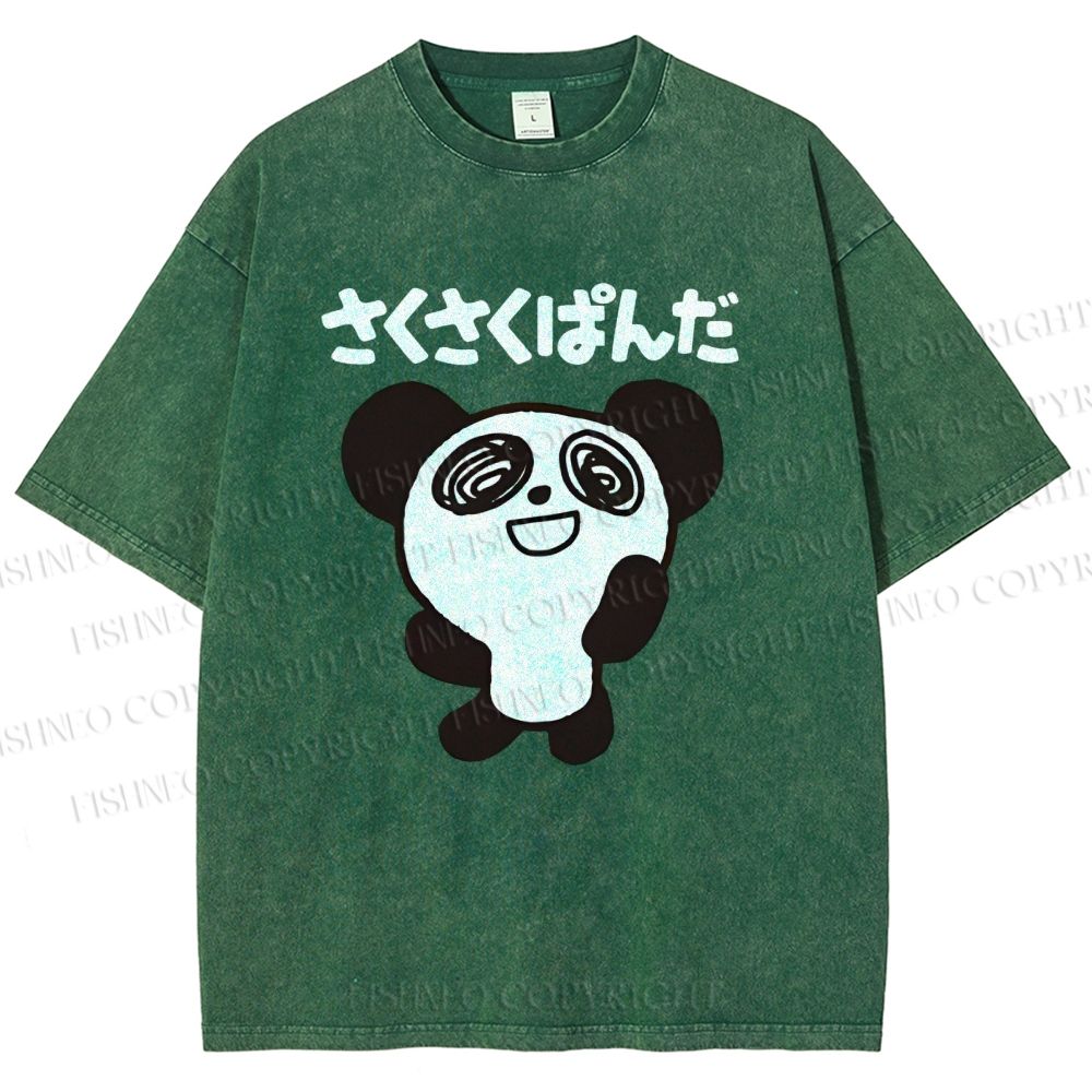Unisex Panda Printed Washed Tee