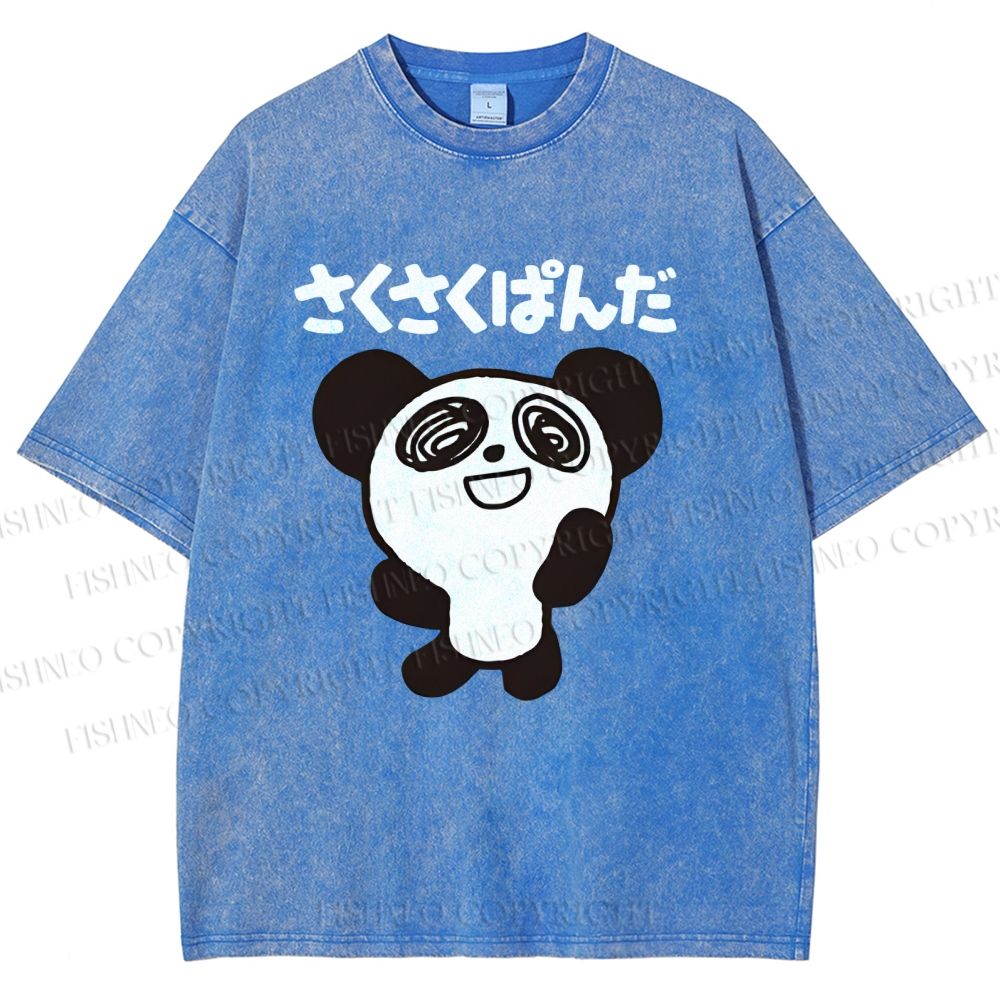 Unisex Panda Printed Washed Tee
