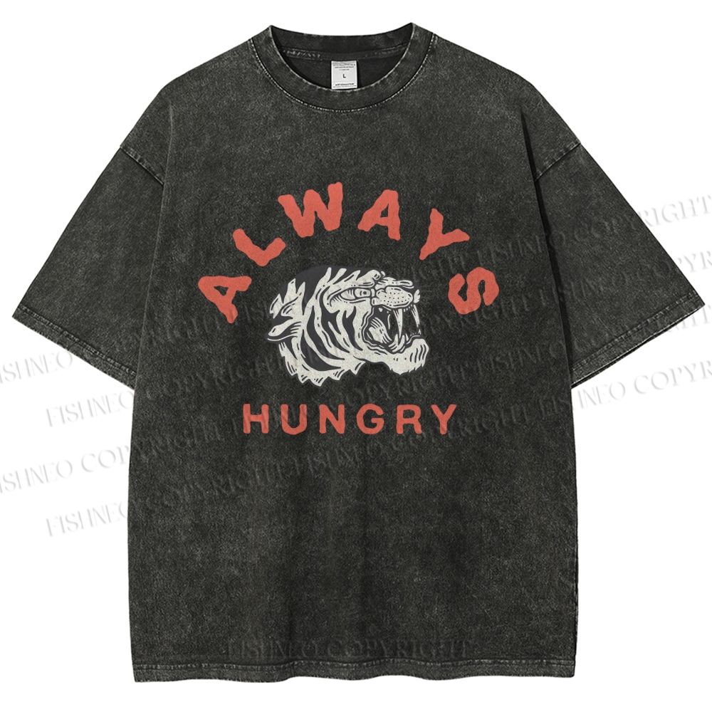 Unisex Always Hungry Tiger Printed Washed Tee