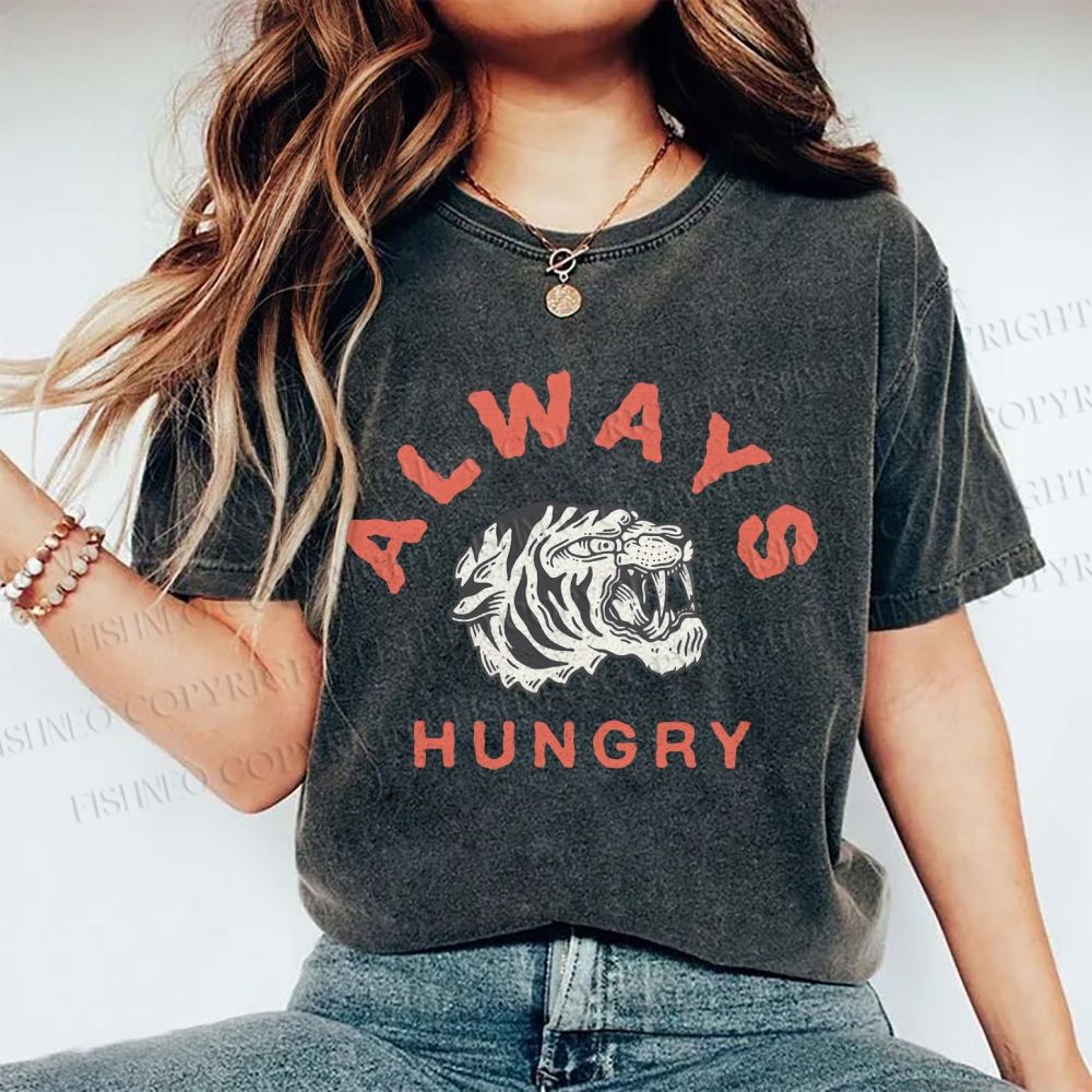 Unisex Always Hungry Tiger Printed Washed Tee