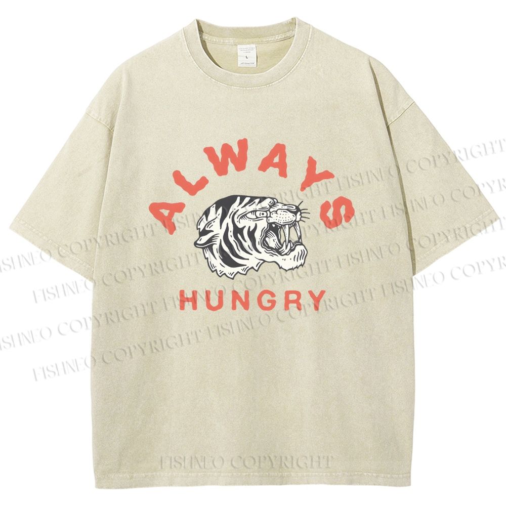 Unisex Always Hungry Tiger Printed Washed Tee