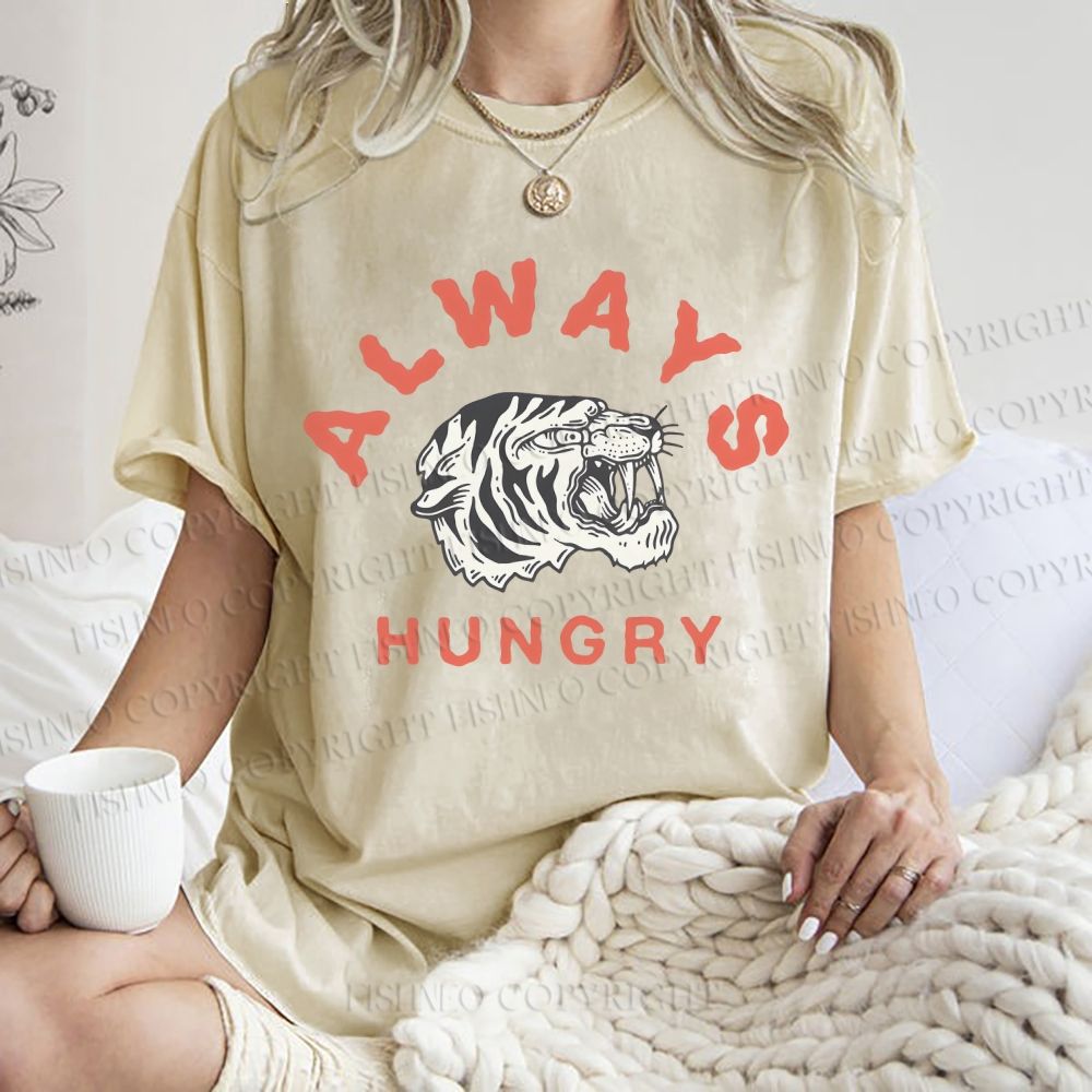 Unisex Always Hungry Tiger Printed Washed Tee
